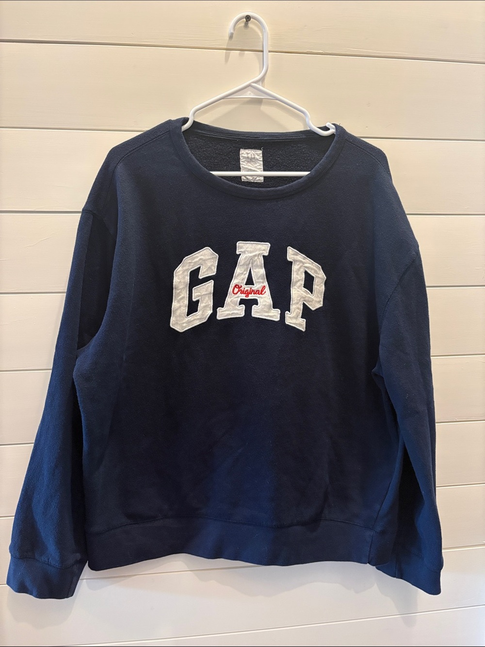 GAP Original Navy Crewneck Sweatshirt with White Logo and Red Script